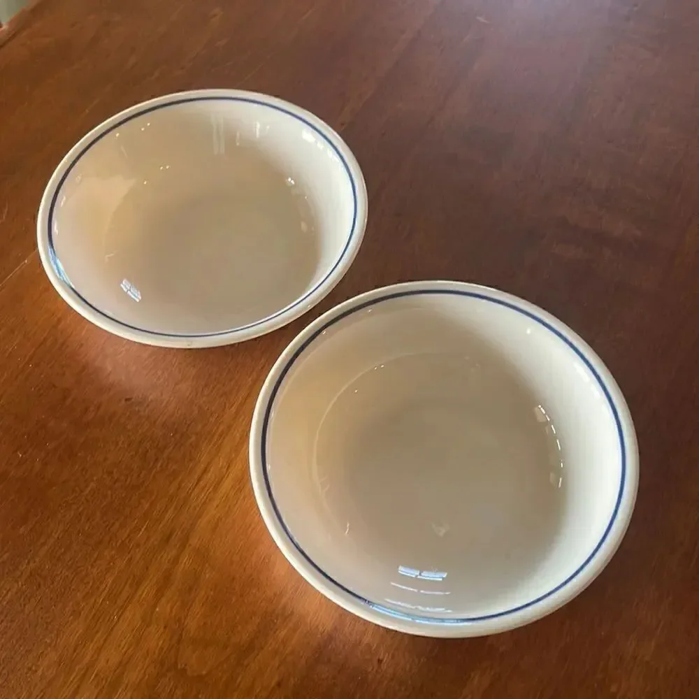 Set of 2 Corelle Sandstone Navy Band Berry Dishes